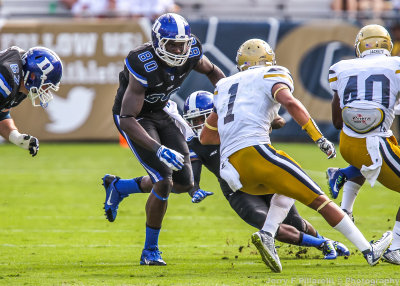 Duke TE David Reeves looks to make a block for his running back