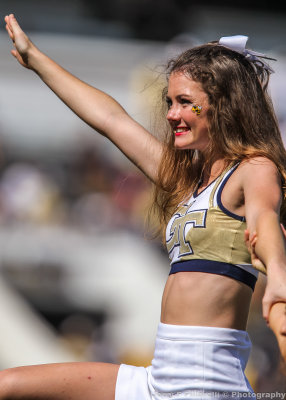 Georgia Tech Cheerleader during a break in the action