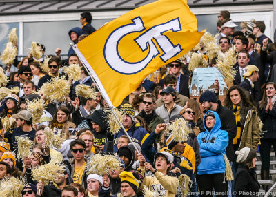 Jackets Fan flies the flag from the student section