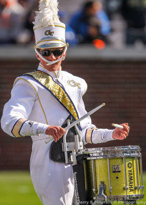 Jackets Band member plays during halftime