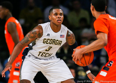 Georgia Tech F Georges-Hunt squares up on a Syracuse player