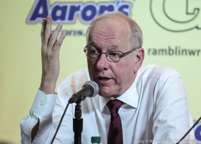 Syracuse Orange Head Coach Jim Boeheim in the postgame press conference