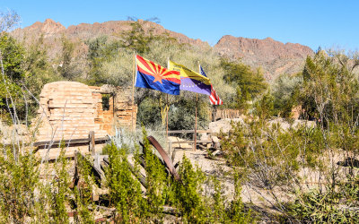 US, Tohono O ODham Nation and Arizona flags