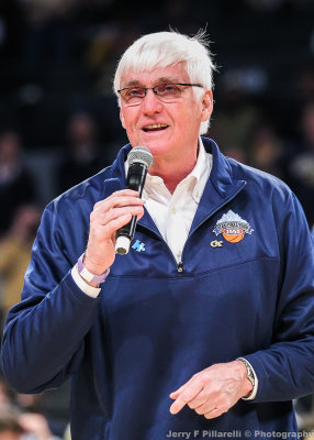 Tech former Head Coach Bobby Cremins speaks to the crowd to honor the 1990 Final Four team