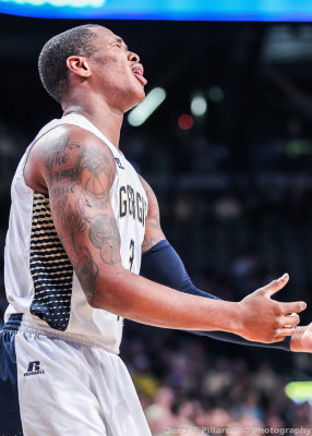 Georgia Tech F Georges-Hunt disputes a foul call against him late in the game