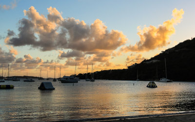 Sunset from the Westin Resort in the Great Cruz Bay on St. John Island in the US Virgin Islands