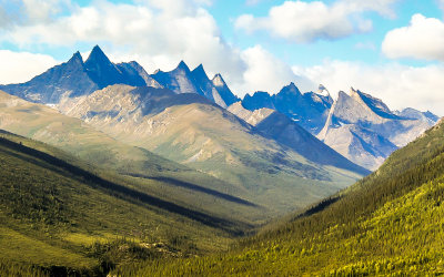 The view of the Arrigetch Peaks from a distance in Gates of the Arctic National Park