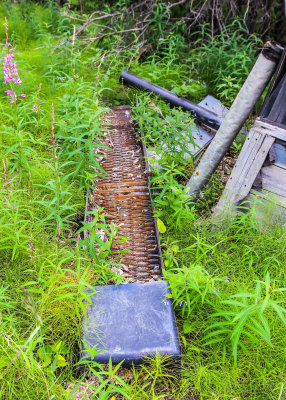 An abandoned gold sluice box in Old Bettles Alaska