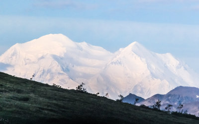 First view of Mount McKinley (over 55 miles away) from the Park Road in Denali National Park