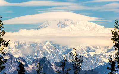Mount McKinley in the clouds from Talkeetna Alaska