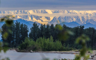 Early morning overcast view of the Alaska Range from the Susitna River near Talkeetna Alaska