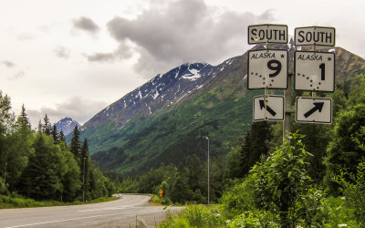 Junction of The Seward (9, to Seward) and Sterling (1, to Homer) highways