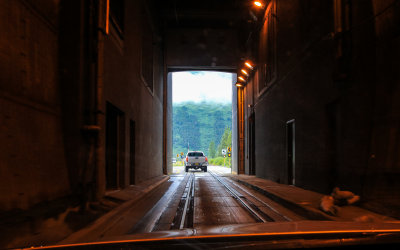 Exiting the Anton Anderson tunnel on the Whittier side
