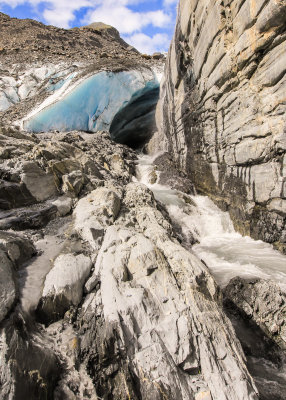 Runoff coming from an ice cave in Worthington Glacier along the Richardson Highway