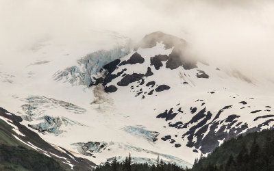 Ice from the Harding Icefield surrounds a mountain peak in Kenai Fjords National Park
