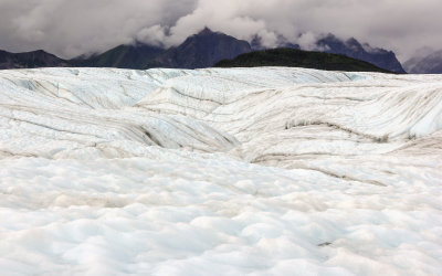 The pitted surface of Root Glacier in Wrangell-St Elias National Park