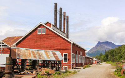 The Power Plant with Donoho Peak in the background in Kennecott, Wrangell-St Elias National Park