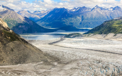 Looking down at the Shamrock Glacier terminus and Shamrock Lake 