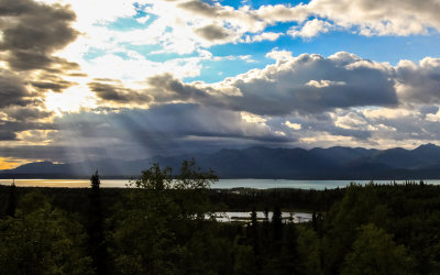 Sunlight through the clouds in Lake Clark National Park