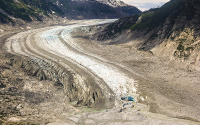 Aerial view of a glacier in Lake Clark National Park
