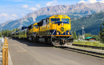 The Alaska Railroad train going from Denali to Talkeetna Alaska
