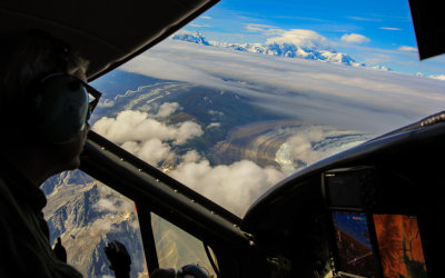 View from the copilot seat approaching Mount McKinley in Denali National Park