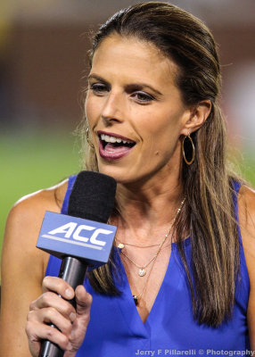ACC Network correspondent Jenn Hildreth broadcasts from the field