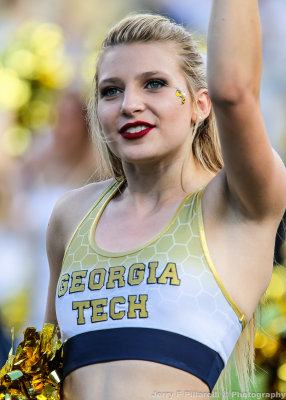 Georgia Tech Cheerleader performs for the crowd