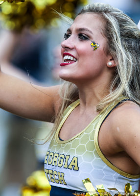 Jackets Cheerleader performs on the sidelines during the game
