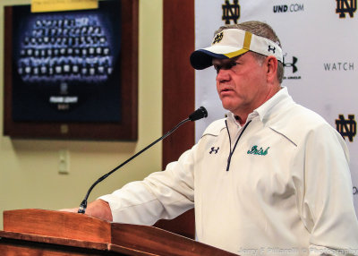 Notre Dame Fighting Irish Head Coach Brian Kelly addresses the media after the victory