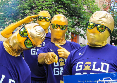 The “Gold Gang” roaming the Notre Dame campus prior to the game