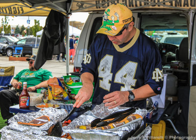 Notre Dame tailgater prepares the pregame meal
