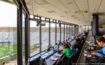 Notre Dame press box as the media begins to gather