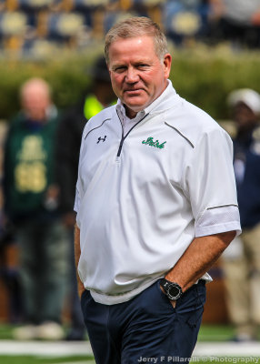 Fighting Irish Head Coach Brian Kelly on the field before kickoff