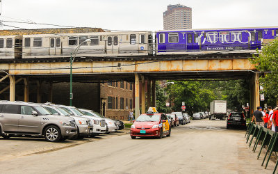 The “L” train crossing over Waveland Avenue