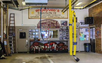 Inside the fire station on Waveland Avenue across from Wrigley Field