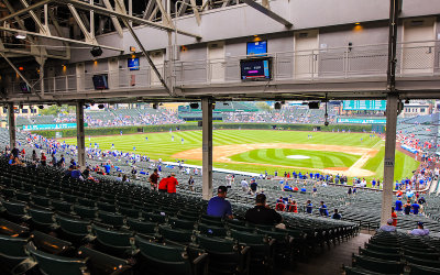 The field from underneath the upper deck at Wrigley Field