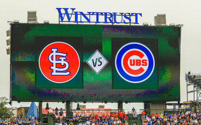 One of the new message boards above the left field bleachers