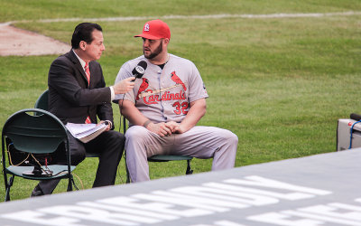 Cardinals 1B Matt Adams is interviewed prior to the game
