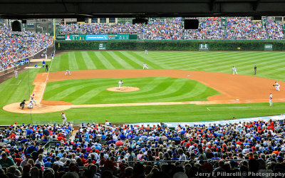The game from under the upper deck at Wrigley Field