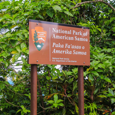 Sign, in English and Samoan, at the entrance to the National Park of American Samoa  
