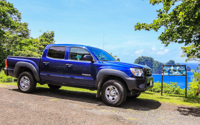 Toyota Tacoma rental overlooking Pola Island in the National Park of American Samoa