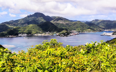 Mount Alava with the capital of Pago Pago from above Pago Pago Harbor in American Samoa