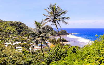 Village along the southern coast in American Samoa