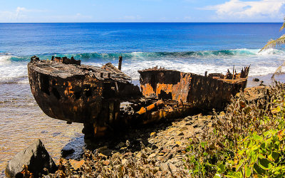 Shipwreck along the coast near Auasi village in American Samoa