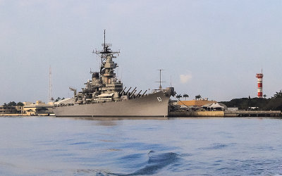 The Battleship Missouri docked in Pearl Harbor