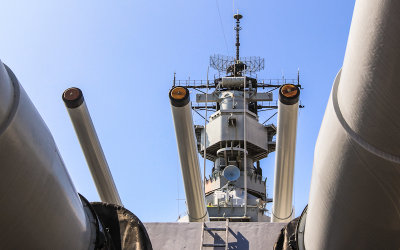 16 inch/50 caliber gun battery and superstructure on the Battleship Missouri in Pearl Harbor