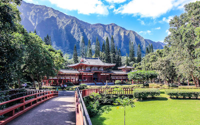 Byodo Temple in the Valley of the Temples at the base of the Koolau Mountains on Oahu 