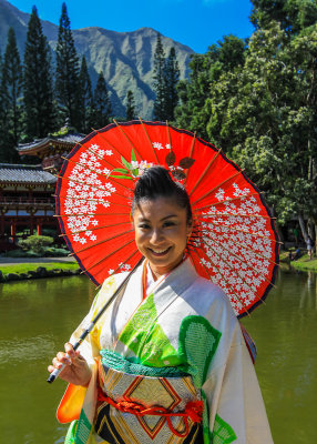 Woman at the Byodo Temple on Oahu