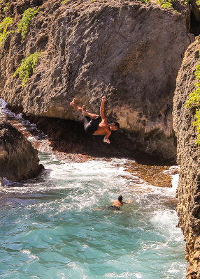 Cliff diver at Laie Point on Oahu